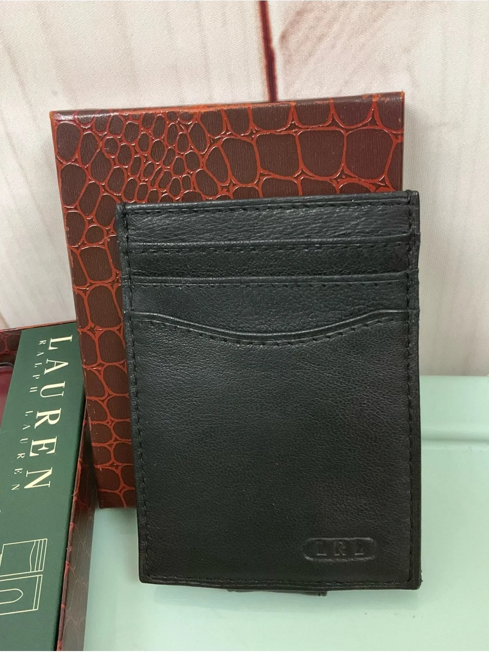 Lauren Ralph Lauren Black Leather Men's Card Case Wallet with Magnetic Clip